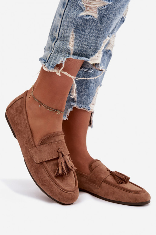 Damskie Flat Loafers with Fringes Brown Marilisse
