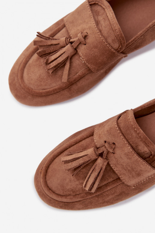 Damskie Flat Loafers with Fringes Brown Marilisse