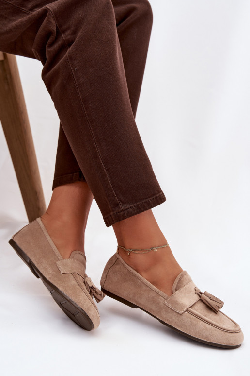 Women's Flat Loafers with Fringes Beige Marilisse