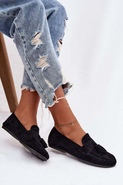 Women's Flat Loafers with Fringes Black Marilisse
