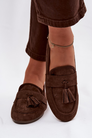 Women's Flat Loafers with Fringes Chocolate Marilisse