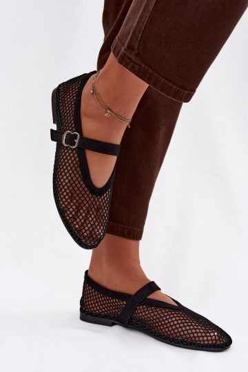 Mesh Ballerinas with Strap Black Pherina