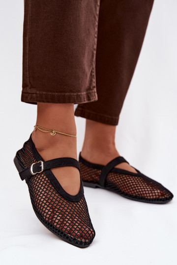 Mesh Ballerinas with Strap Black Pherina 2