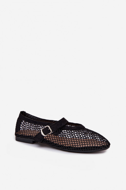 Mesh Ballerinas with Strap Black Pherina