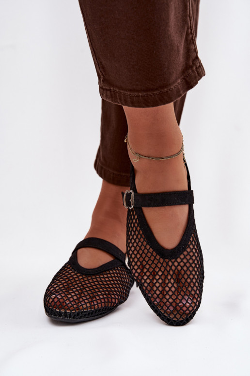 Mesh Ballerinas with Strap Black Pherina