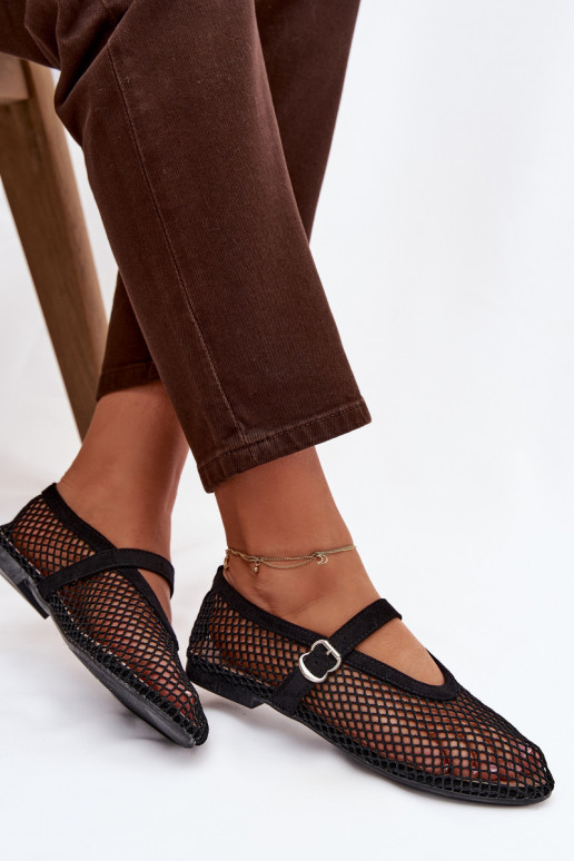 Mesh Ballerinas with Strap Black Pherina