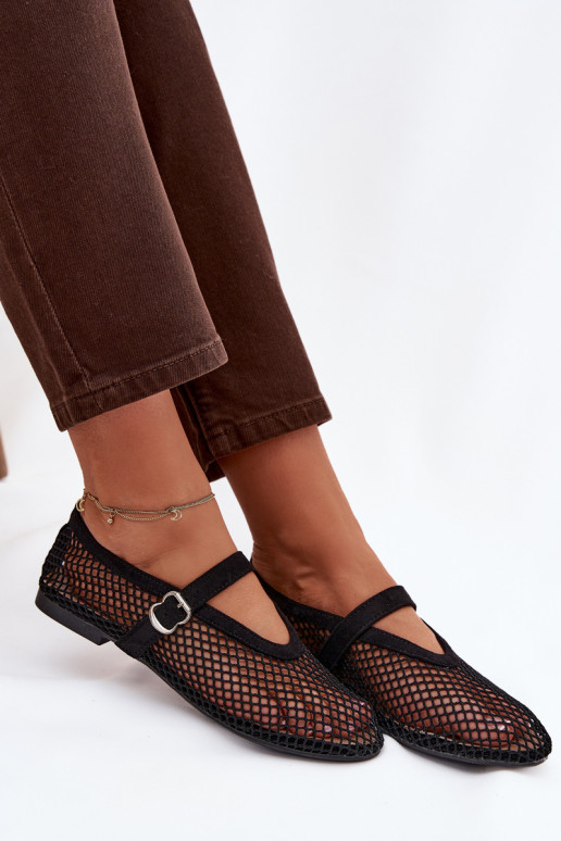 Mesh Ballerinas with Strap Black Pherina