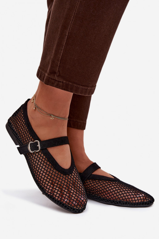 Mesh Ballerinas with Strap Black Pherina