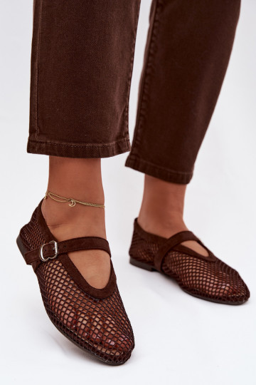 Mesh Ballerinas with Strap Chocolate Pherina