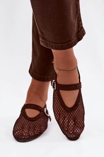 Mesh Ballerinas with Strap Chocolate Pherina 2