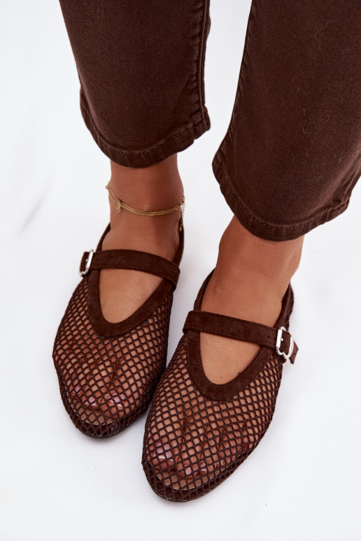 Mesh Ballerinas with Strap Chocolate Pherina