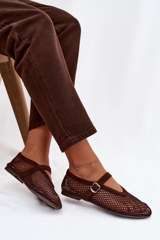 Mesh Ballerinas with Strap Chocolate Pherina