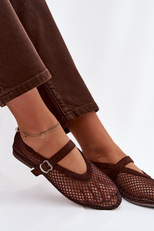 Mesh Ballerinas with Strap Chocolate Pherina
