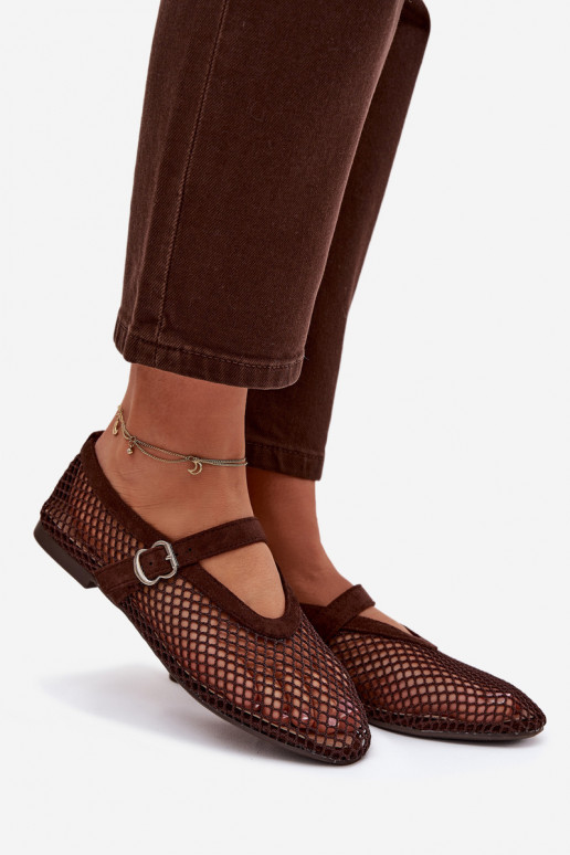 Mesh Ballerinas with Strap Chocolate Pherina