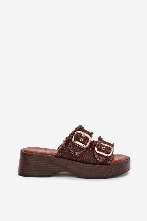 Women's Platform Slippers with Gold Clamps Chocolate Renelisse