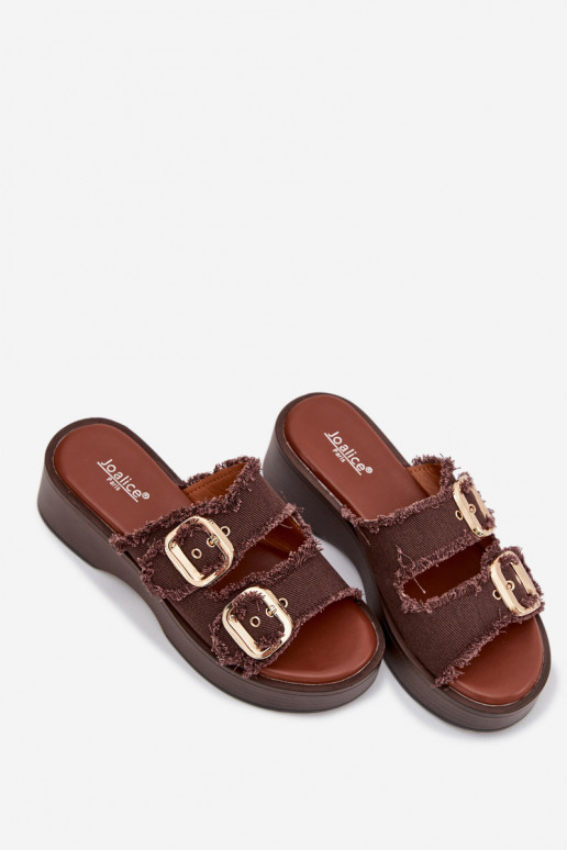 Women's Platform Slippers with Gold Clamps Chocolate Renelisse