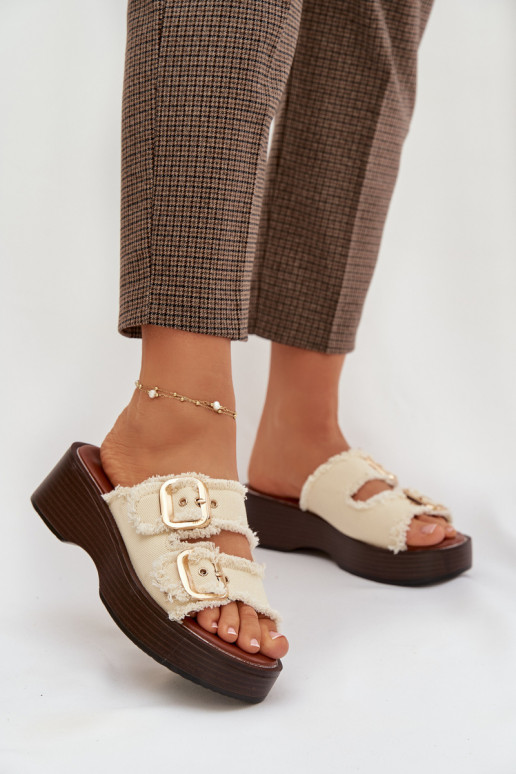 Women's Platform Sandals with Gold Clamps Light Beige Renelisse