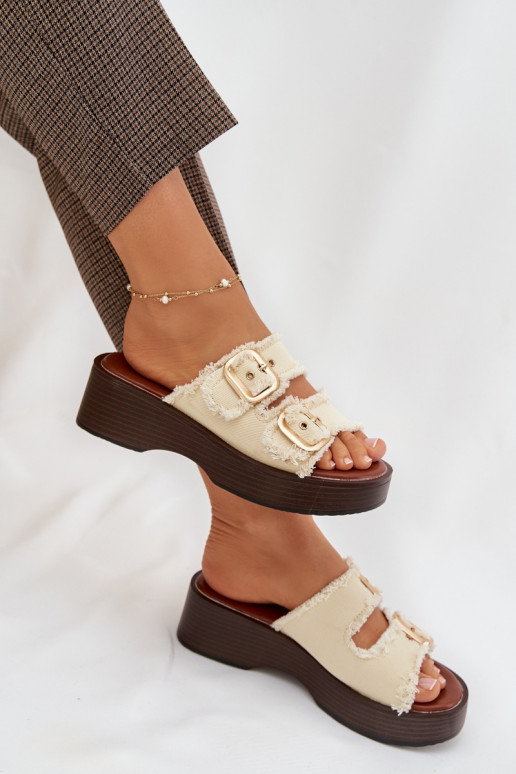 Women's Platform Sandals with Gold Clamps Light Beige Renelisse