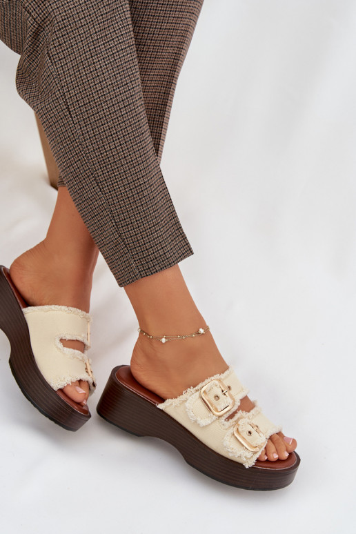 Women's Platform Sandals with Gold Clamps Light Beige Renelisse