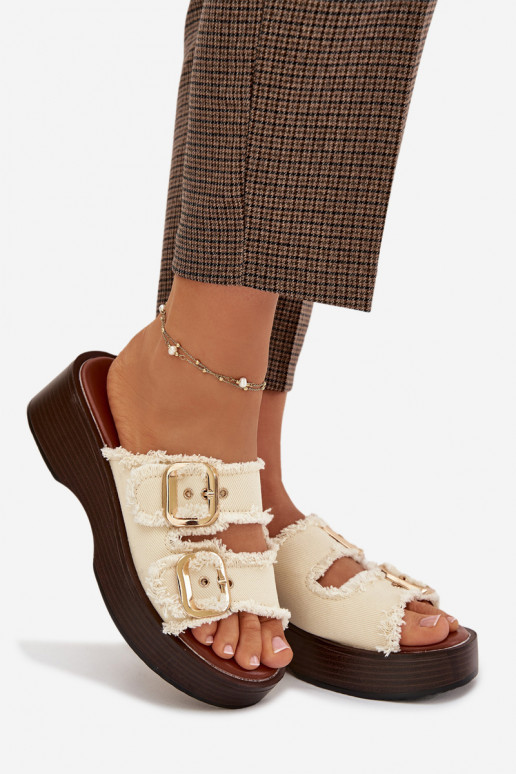 Women's Platform Sandals with Gold Clamps Light Beige Renelisse