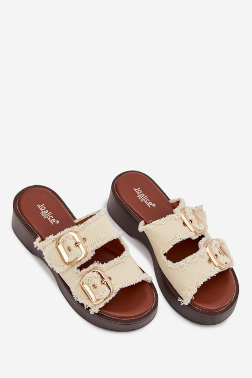 Women's Platform Sandals with Gold Clamps Light Beige Renelisse