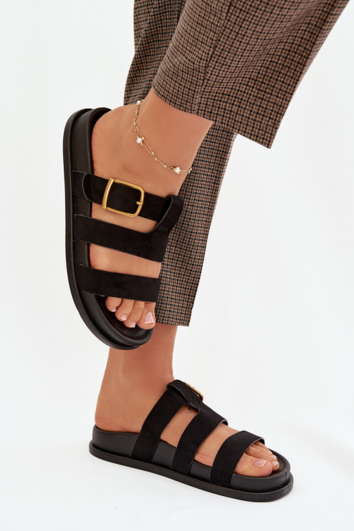 Klapki DamskiewithPaskami I Złotą Klamrą Czarne Ulirissa