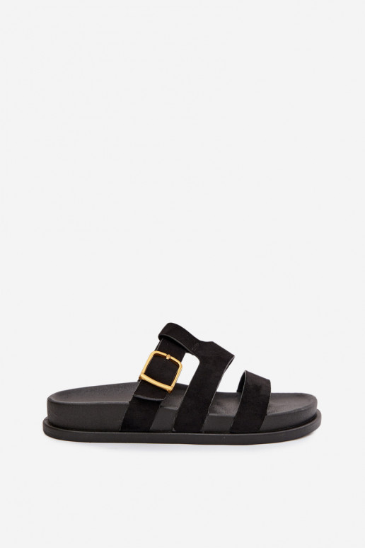 Women's Slippers With Straps And Gold Buckle Black Ulirissa