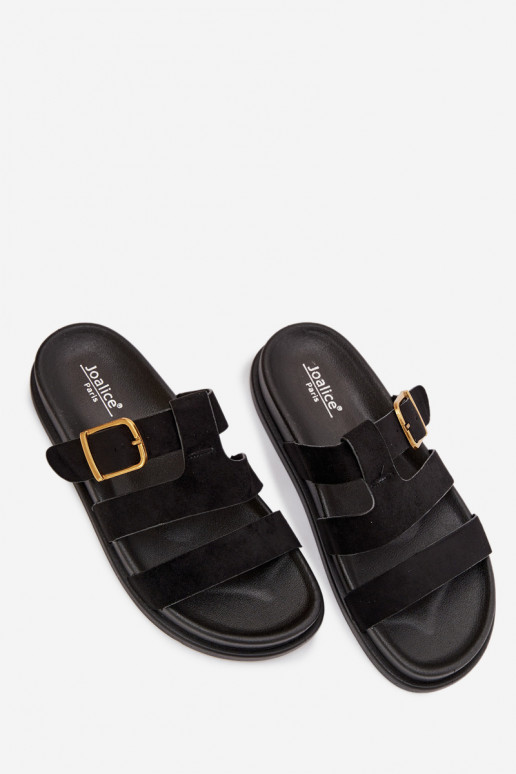 Women's Slippers With Straps And Gold Buckle Black Ulirissa