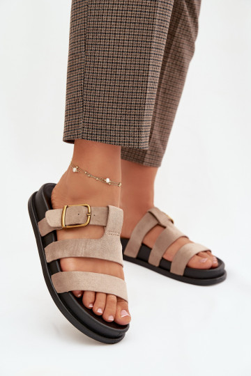 Women's Slippers With Straps And Gold Buckle Beige Ulirissa