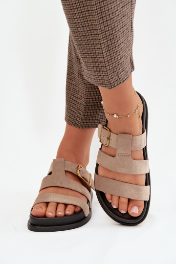 Women's Slippers With Straps And Gold Buckle Beige Ulirissa 2