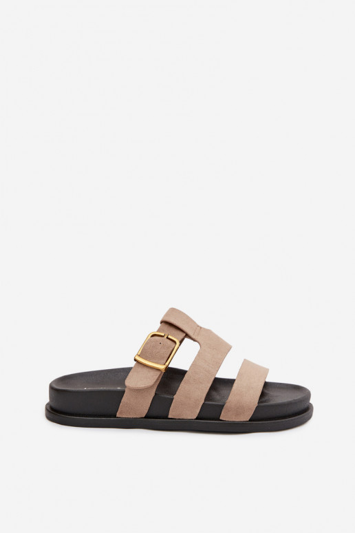 Women's Slippers With Straps And Gold Buckle Beige Ulirissa