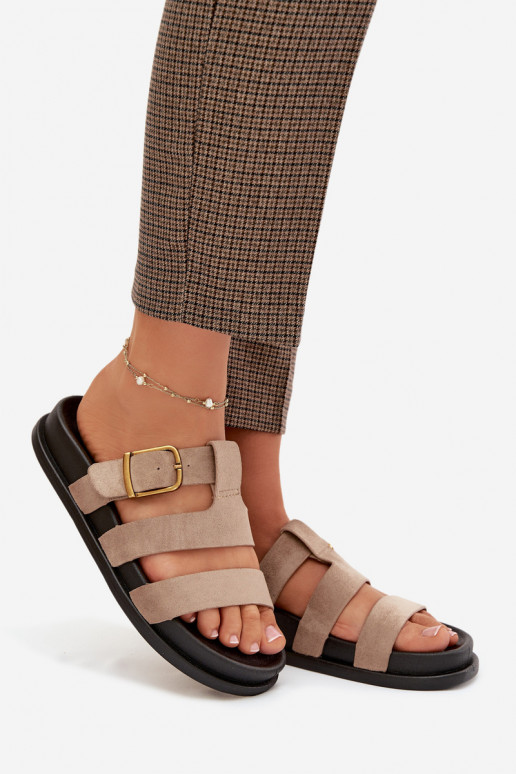 Women's Slippers With Straps And Gold Buckle Beige Ulirissa