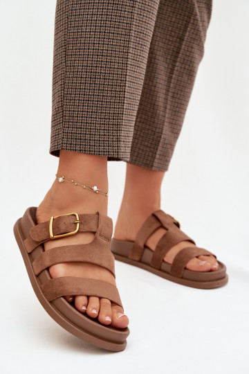 Women's Slippers With Straps and Gold Clasp Brown Ulirissa 2