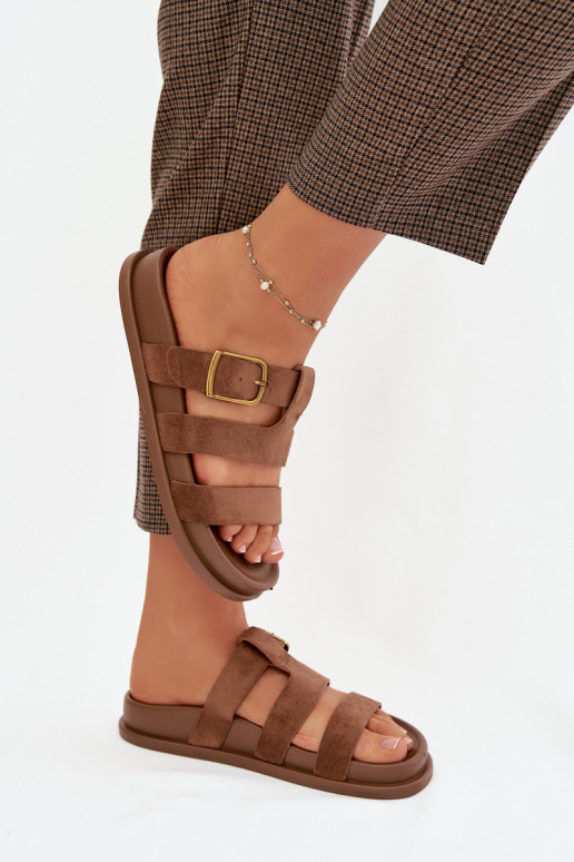 Women's Slippers With Straps and Gold Clasp Brown Ulirissa