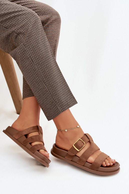 Women's Slippers With Straps and Gold Clasp Brown Ulirissa