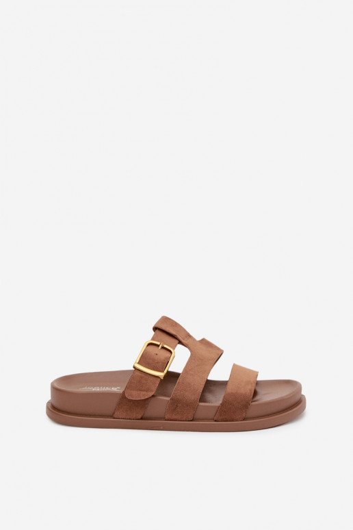 Women's Slippers With Straps and Gold Clasp Brown Ulirissa