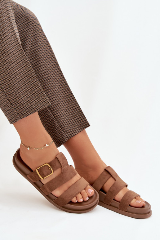 Women's Slippers With Straps and Gold Clasp Brown Ulirissa