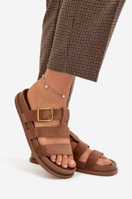 Women's Slippers With Straps and Gold Clasp Brown Ulirissa