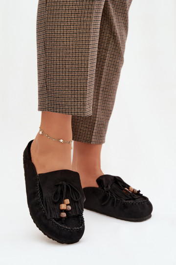 Women's Mules with Fringes and Beads Black Belissa 2