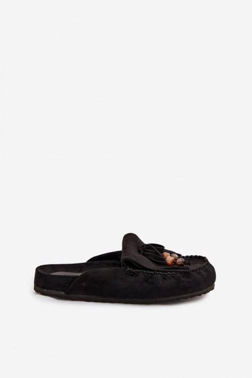 Women's Mules with Fringes and Beads Black Belissa