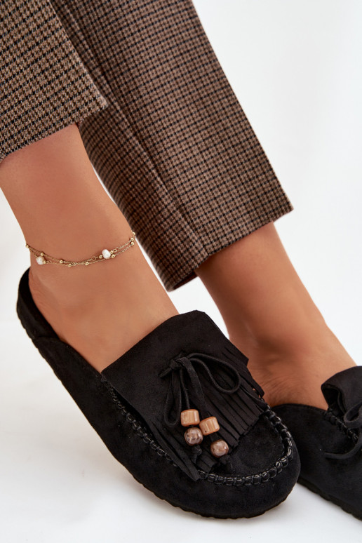 Women's Mules with Fringes and Beads Black Belissa
