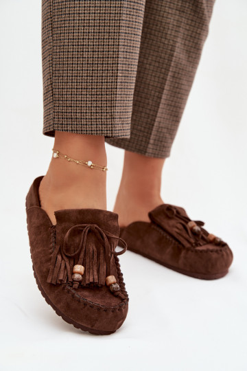Women s Mules with Fringes and Beads Chocolate Belissa 2
