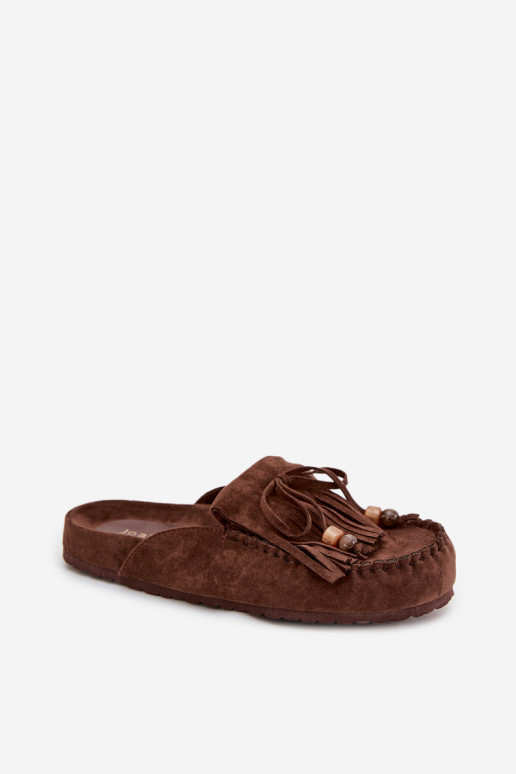 Women s Mules with Fringes and Beads Chocolate Belissa