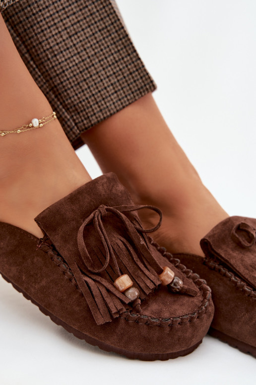 Women s Mules with Fringes and Beads Chocolate Belissa