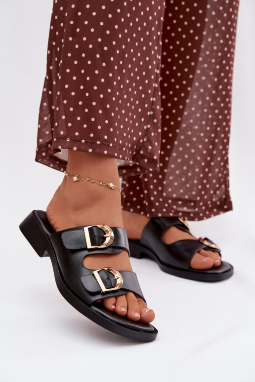 Women's Slippers With Golden Clamps Black Danelle