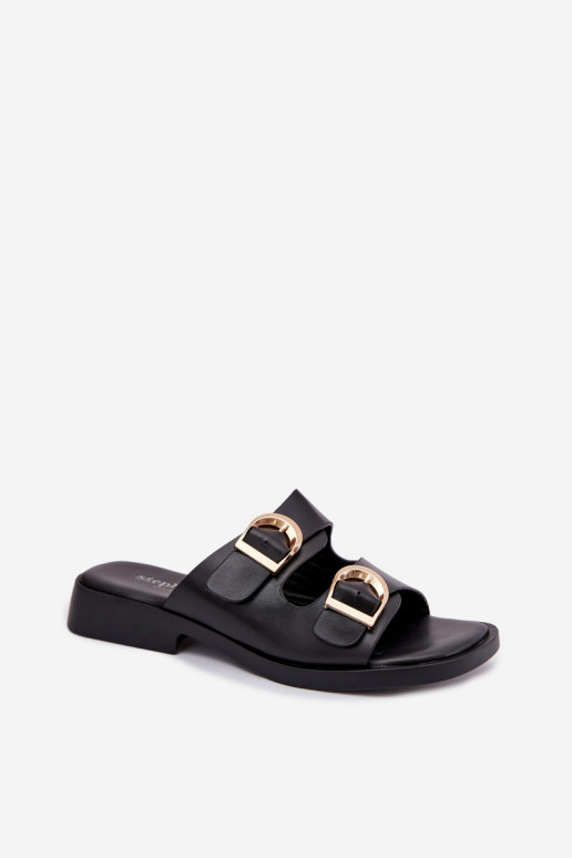 Women's Slippers With Golden Clamps Black Danelle