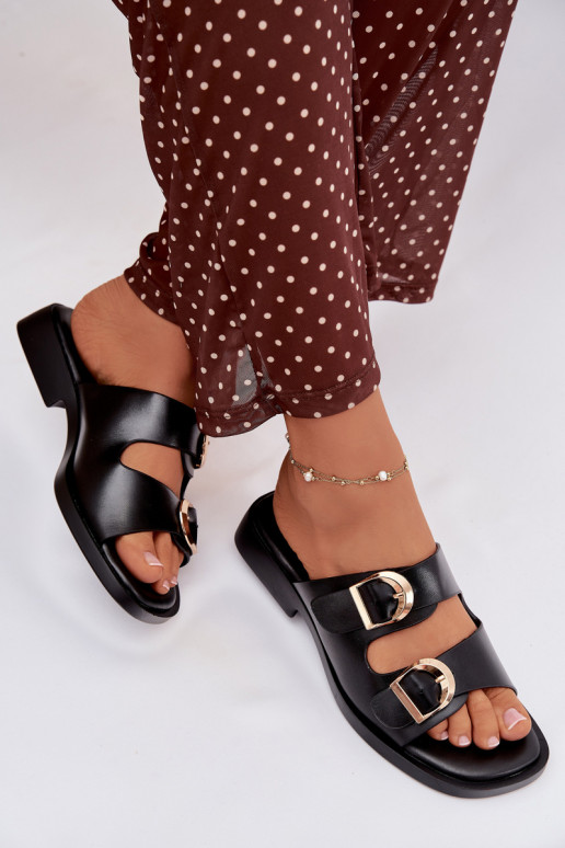 Women's Slippers With Golden Clamps Black Danelle