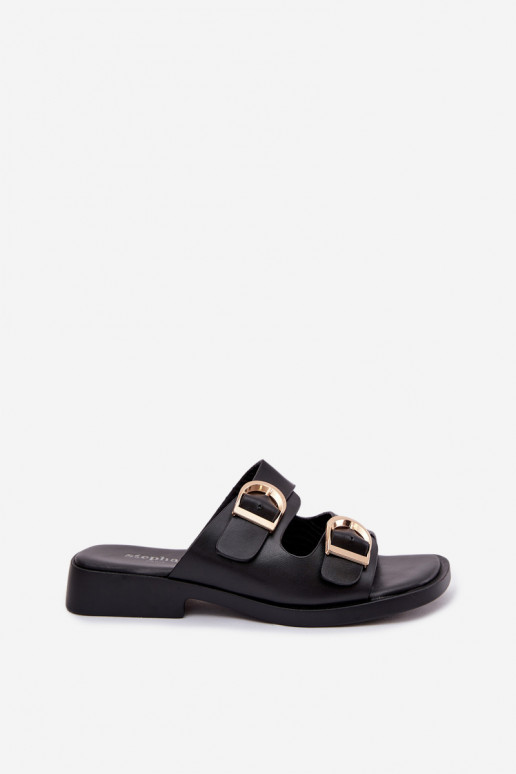 Women's Slippers With Golden Clamps Black Danelle