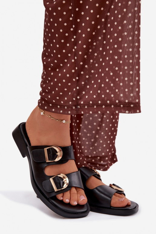 Women's Slippers With Golden Clamps Black Danelle