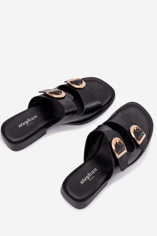 Women's Slippers With Golden Clamps Black Danelle